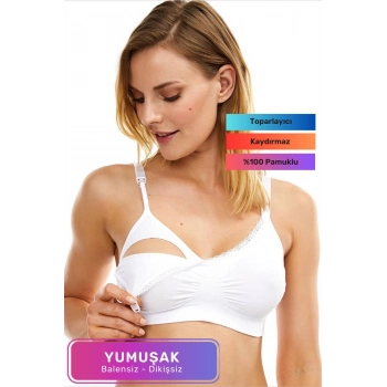 Yumuşak Toparlayıcı Rahat Dayanıklı Tam Kalıp Dikişsiz Pamuklu Balensiz Emzirme Sütyen