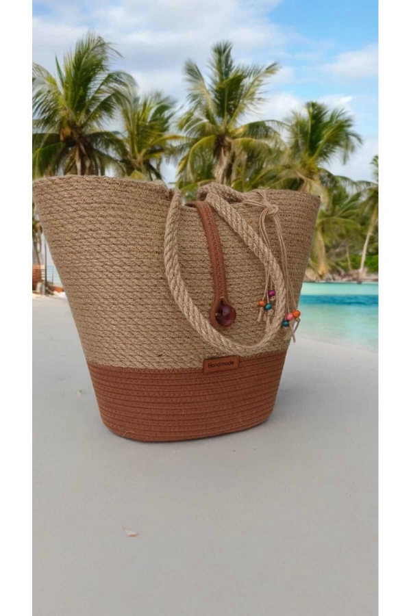 El Yapımı Çanta, Plaj Çantası . Hasır Çanta, Büyük Çanta, Günlük Kol Çantası Jüte Çanta tasarım