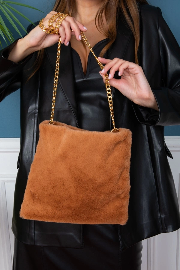 El Yapımı Suni Kürk Peluş Çanta, Omuz Ve Kol Çantası