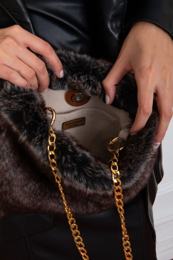El Yapımı Suni Kürk Peluş Çanta, Omuz Ve Kol Çantası