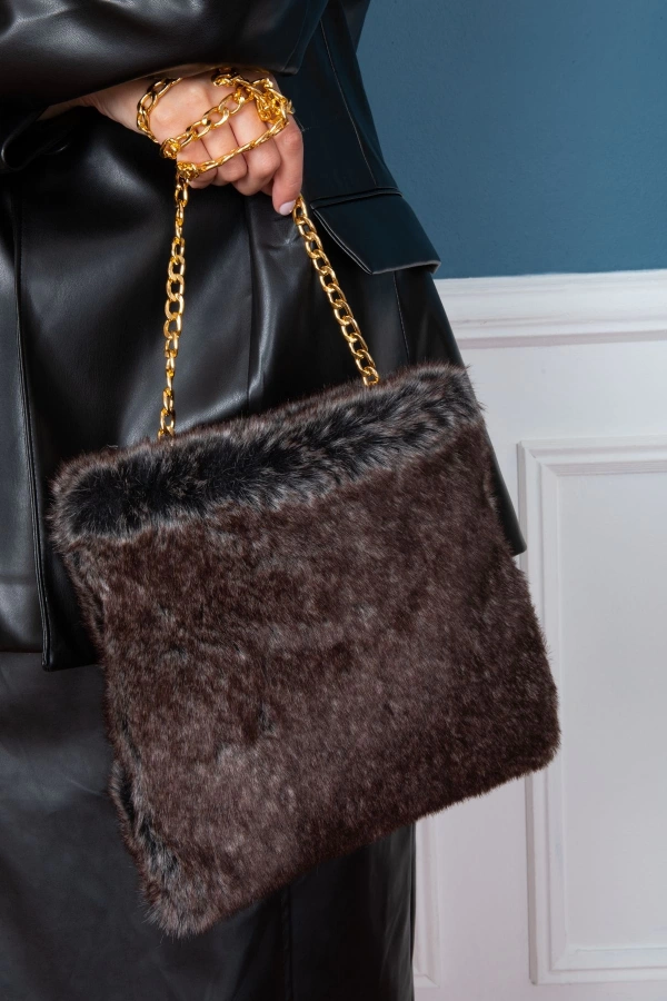 El Yapımı Suni Kürk Peluş Çanta, Omuz Ve Kol Çantası