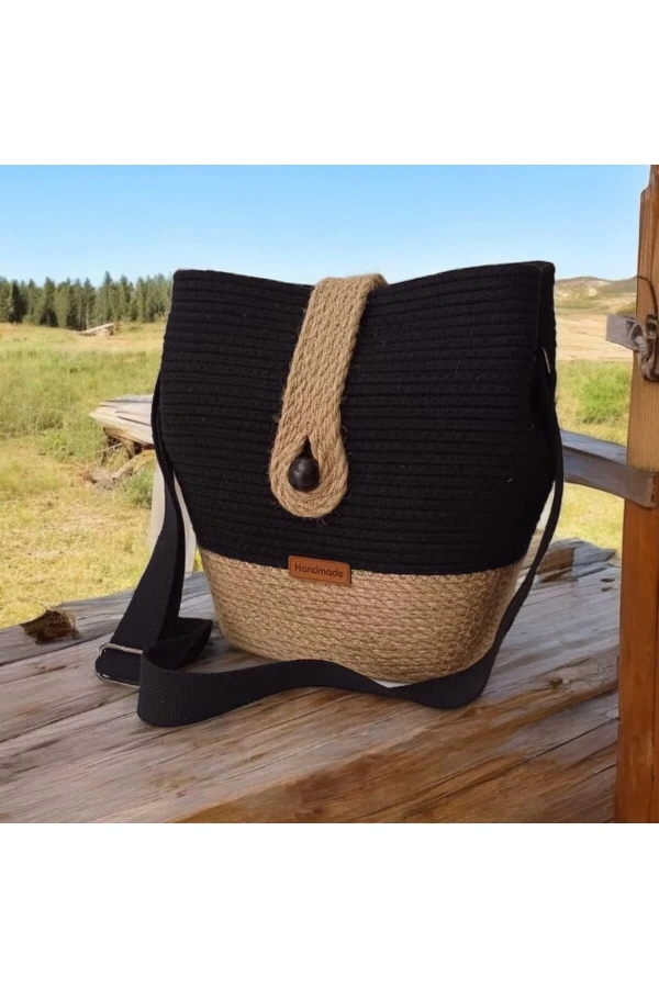 Elyapımı Çanta Hasır Çanta Hasır Ve Pamuk Omuz Çanta Özel Tasarım Şık Maxi Boy Çanta