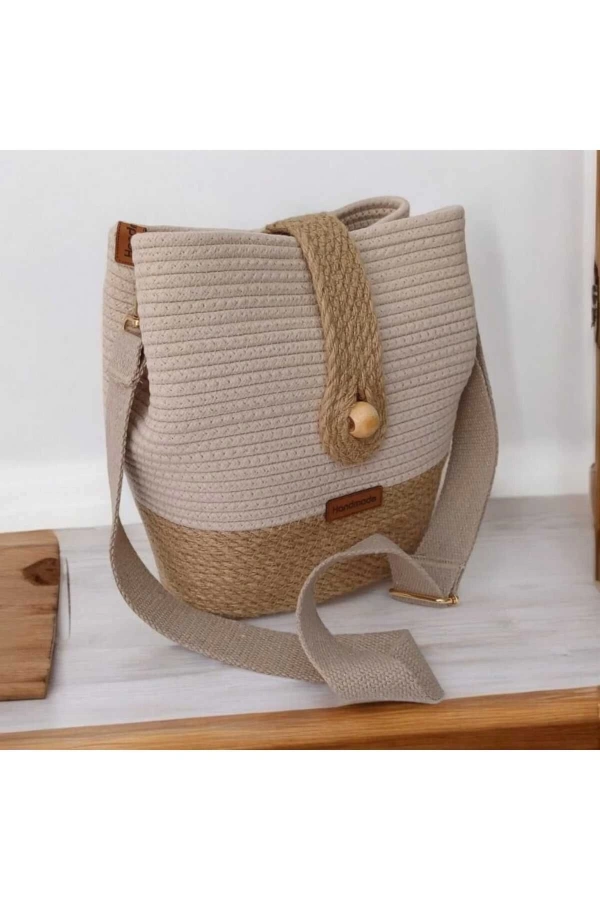 Elyapımı Çanta Hasır Çanta Hasır Ve Pamuk Omuz Çantası Jüte Çanta Özel Tasarım Şık Maxi Boy Çanta