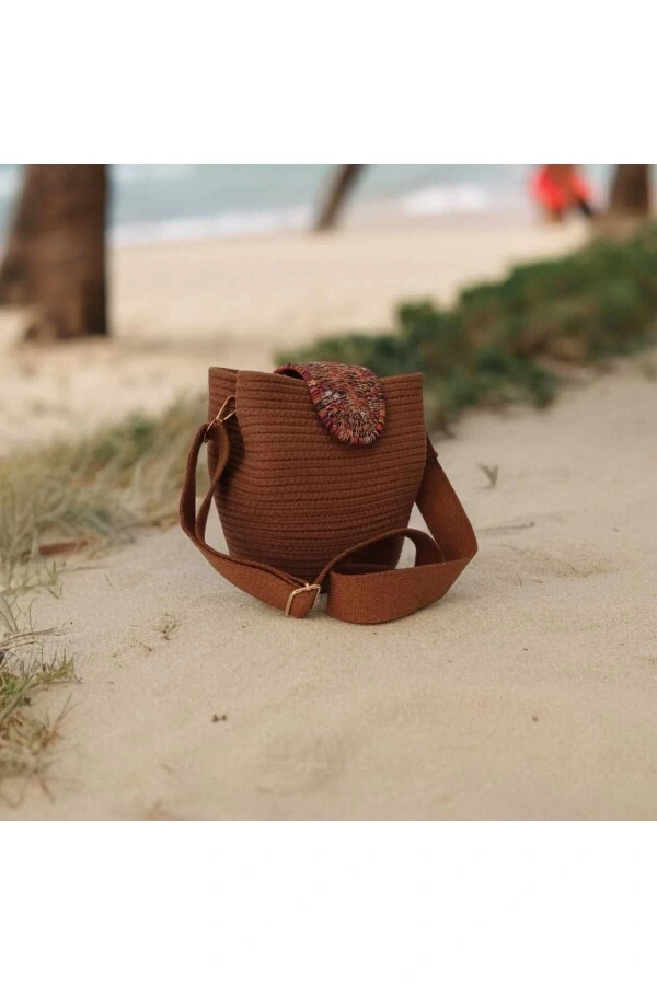 Elyapımı Çanta Hasır Çanta Kadın Omuz Çantası %100 Pamuklu Gerçek Kordon