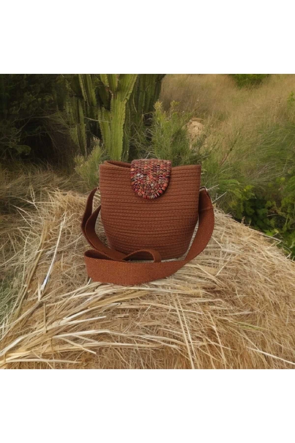 Elyapımı Çanta Hasır Çanta Kadın Omuz Çantası %100 Pamuklu Gerçek Kordon