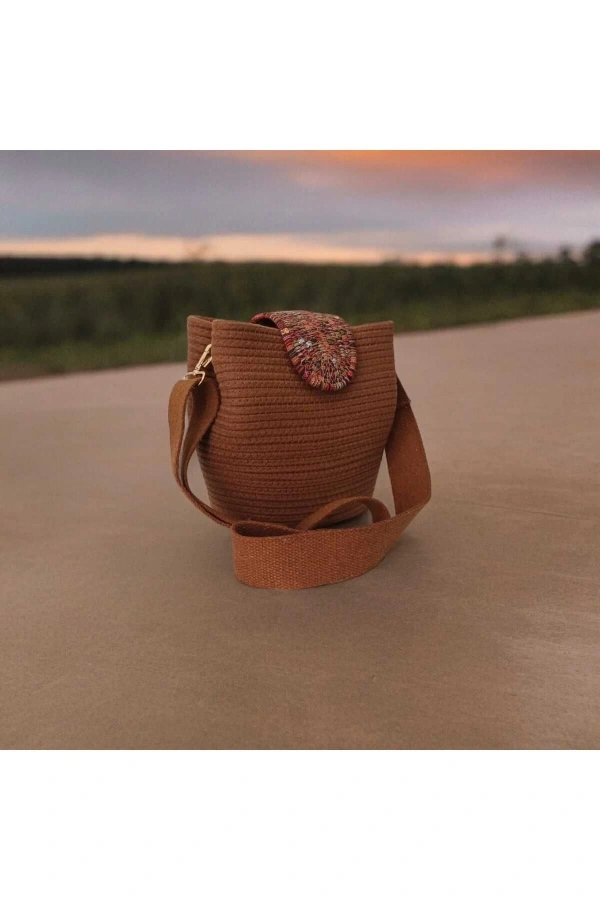 Elyapımı Çanta Hasır Çanta Kadın Omuz Çantası %100 Pamuklu Gerçek Kordon