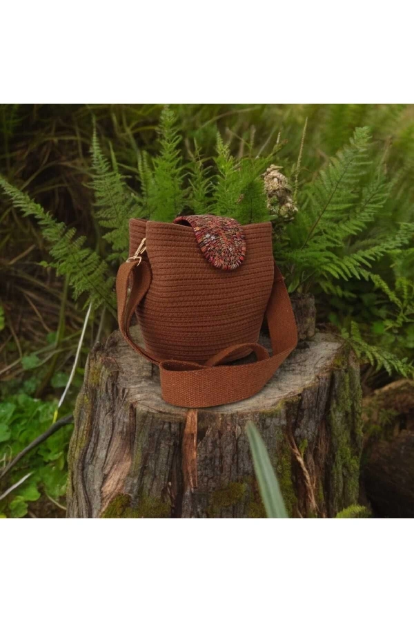 Elyapımı Çanta Hasır Çanta Kadın Omuz Çantası %100 Pamuklu Gerçek Kordon