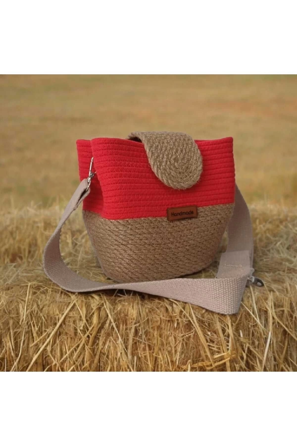 Elyapımı Çanta Hasır Çanta Kadın Omuz Çantası %100 Pamuklu Hasır Jüte Özel Tasarım