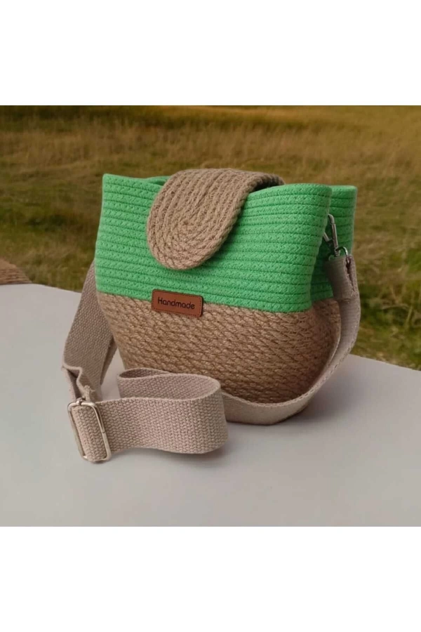 Elyapımı Çanta Hasır Çanta Kadın Omuz Çantası %100 Pamuklu Hasır Jüte Özel Tasarım