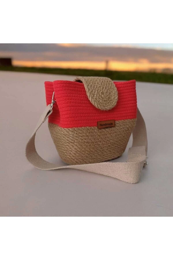 Elyapımı Çanta Hasır Çanta Kadın Omuz Çantası %100 Pamuklu Hasır Jüte Özel Tasarım