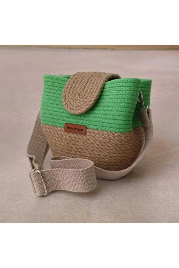 Elyapımı Çanta Hasır Çanta Kadın Omuz Çantası %100 Pamuklu Hasır Jüte Özel Tasarım