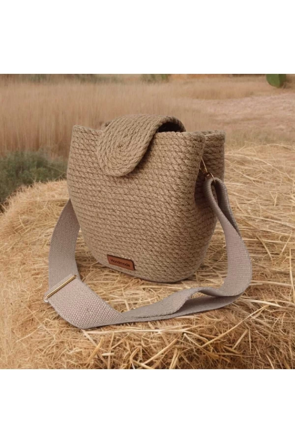 Elyapımı Çanta Hasır Çanta Kadın Omuz Çantası %100 Pamuklu Tasarım Hasır Jüte Özel Tasarım