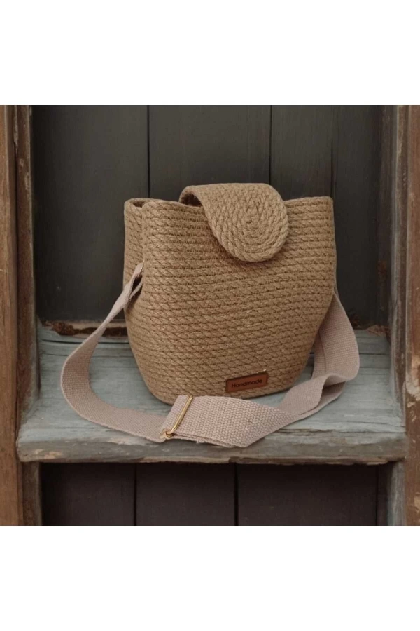 Elyapımı Çanta Hasır Çanta Kadın Omuz Çantası %100 Pamuklu Tasarım Hasır Jüte Özel Tasarım