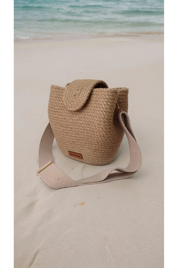 Elyapımı Çanta Hasır Çanta Kadın Omuz Çantası %100 Pamuklu Tasarım Hasır Jüte Özel Tasarım