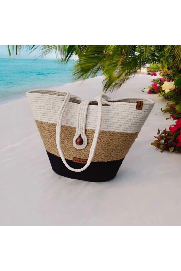 Elyapımı Çanta Hasır Çanta Mini Plaj Çantası Özel Tasarım Kadın Plaj Çantası