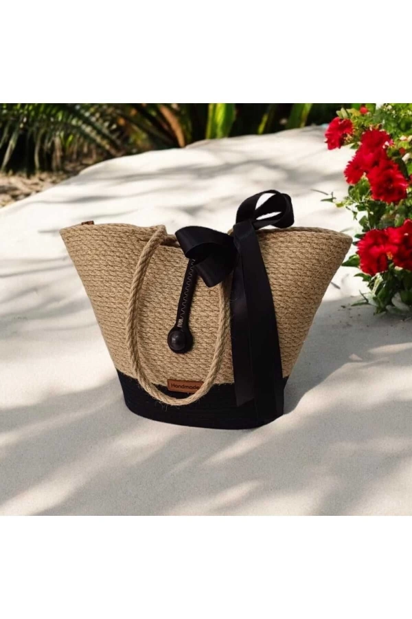 Elyapımı Çanta Hasır Çanta Mini Plaj Çantası Özel Tasarım Kadın Plaj Çantası