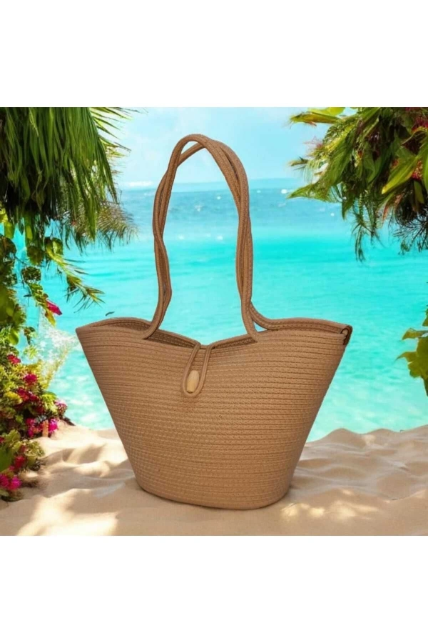 Elyapımı Çanta Hasır Çanta Mini Plaj Çantası Özel Tasarım Kadın Plaj Çantası