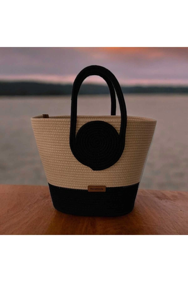 Elyapımı Hasır Çanta Mini Plaj Çantası Özel Tasarım Kadın Plaj Çantası