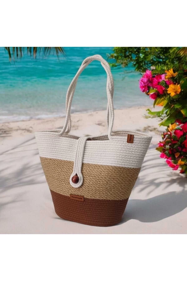 Elyapımı Hasır Çanta Mini Plaj Çantası Özel Tasarım Kadın Plaj Çantası