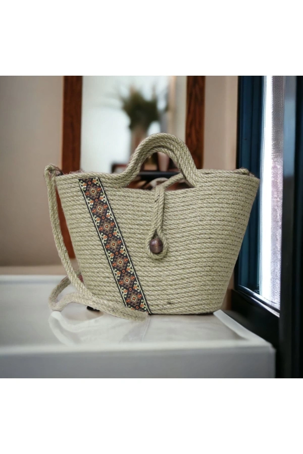 Hasır Çanta Tasarım Çanta , Otantik Kadın Çantası, El Yapımı Çanta, Jüte Çanta