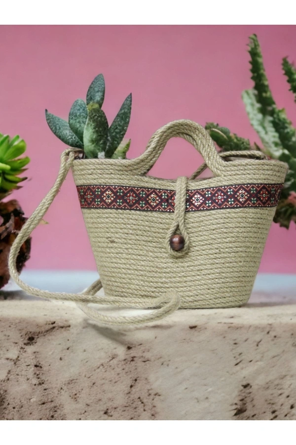 Hasır Çanta Tasarım Çanta , Otantik Kadın Çantası, El Yapımı Çanta,jüte Çanta