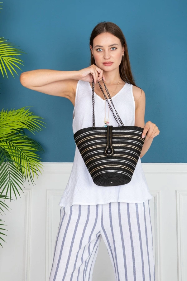 Hasır Çanta Tasarım Midi Boy Çanta ,elite Otantik Kadın Çantası, El Yapımı Çanta, Jüte Çanta