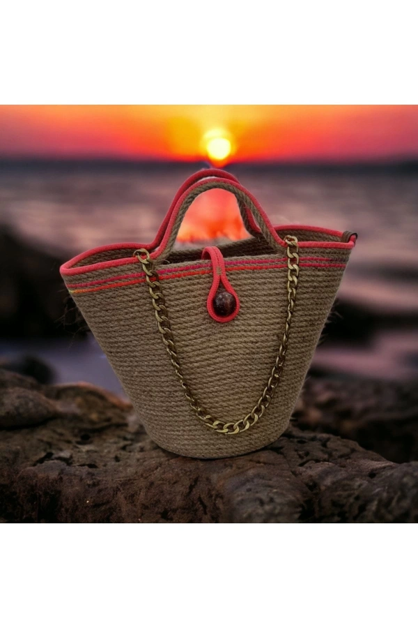 Hasır Çanta Tasarım Midi Boy Çanta ,elite Ve Otantik Kadın Çantası, El Yapımı Çanta Jüte Çanta