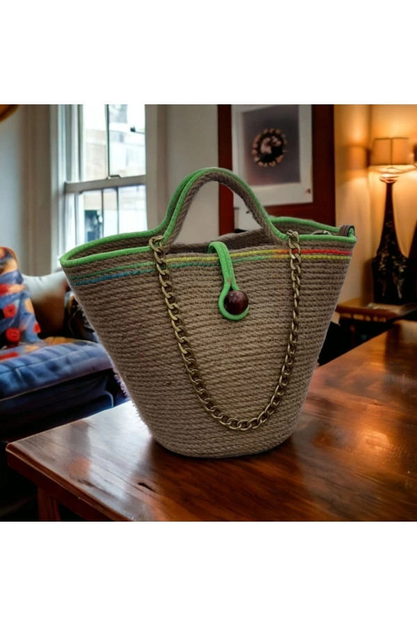 Hasır Çanta Tasarım Midi Boy Çanta ,elite Ve Otantik Kadın Çantası, El Yapımı Çanta Jüte Çanta