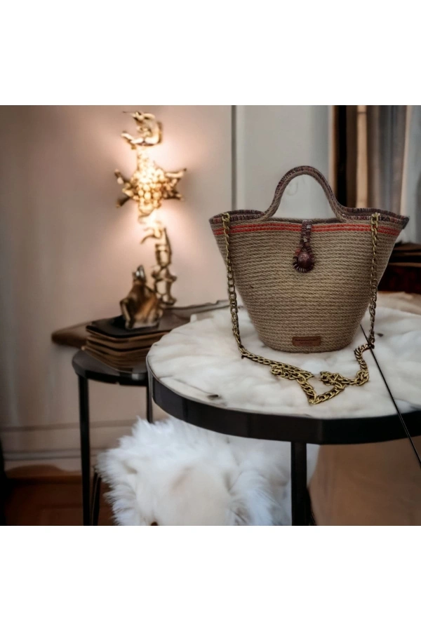 Hasır Çanta Tasarım Midi Boy Çanta ,elite Ve Otantik Kadın Çantası, El Yapımı Çanta Jüte Çanta