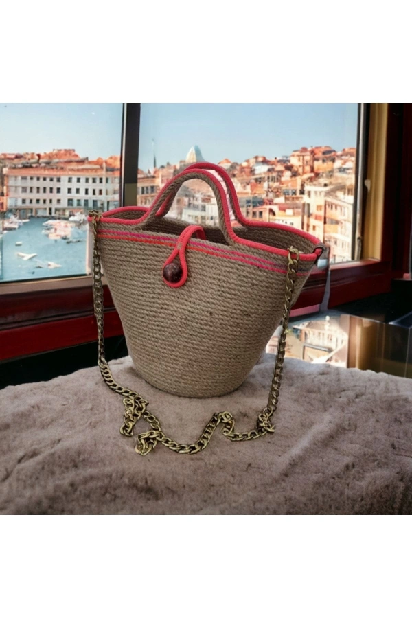 Hasır Çanta Tasarım Midi Boy Çanta ,elite Ve Otantik Kadın Çantası, El Yapımı Çanta Jüte Çanta