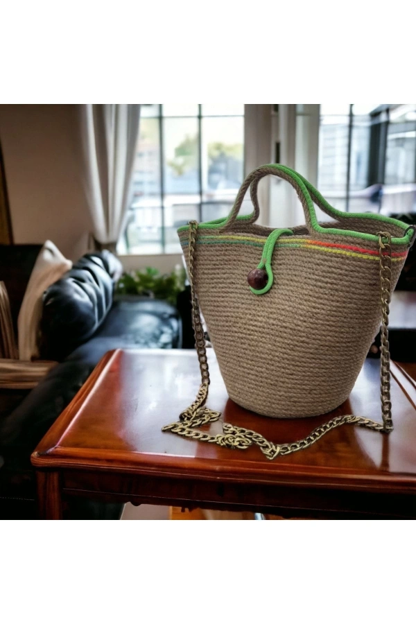 Hasır Çanta Tasarım Midi Boy Çanta ,elite Ve Otantik Kadın Çantası, El Yapımı Çanta Jüte Çanta