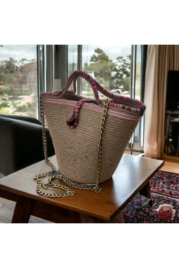 Hasır Çanta Tasarım Midi Boy Çanta ,elite Ve Otantik Kadın Çantası, El Yapımı Çanta Jüte Çanta