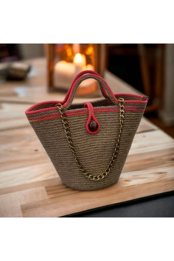 Hasır Çanta Tasarım Midi Boy Çanta ,elite Ve Otantik Kadın Çantası, El Yapımı Çanta Jüte Çanta