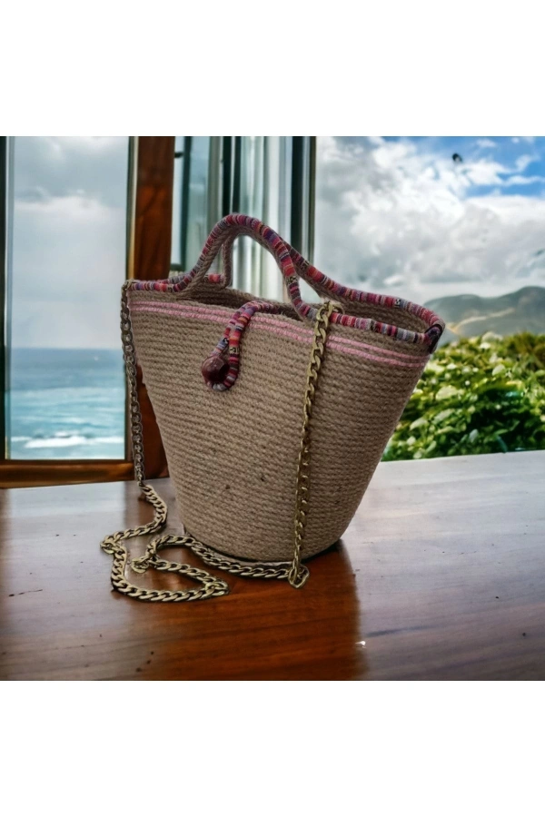Hasır Çanta Tasarım Midi Boy Çanta ,elite Ve Otantik Kadın Çantası, El Yapımı Çanta Jüte Çanta