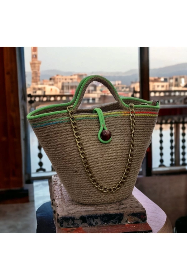 Hasır Çanta Tasarım Midi Boy Çanta ,elite Ve Otantik Kadın Çantası, El Yapımı Çanta Jüte Çanta