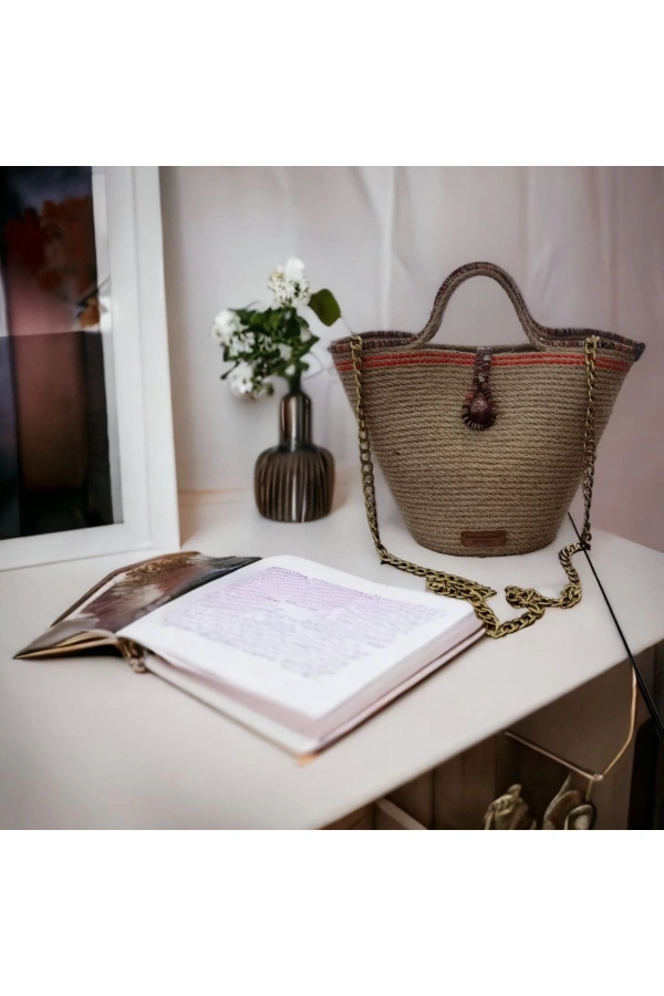 Hasır Çanta Tasarım Midi Boy Çanta ,elite Ve Otantik Kadın Çantası, El Yapımı Çanta Jüte Çanta
