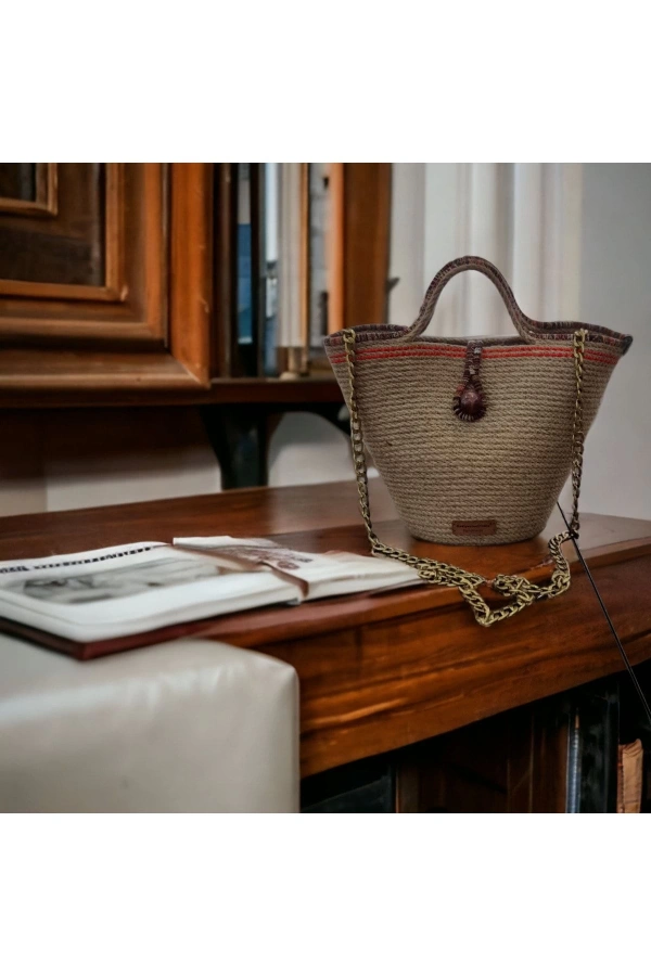Hasır Çanta Tasarım Midi Boy Çanta ,elite Ve Otantik Kadın Çantası, El Yapımı Çanta Jüte Çanta