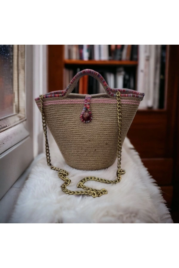 Hasır Çanta Tasarım Midi Boy Çanta ,elite Ve Otantik Kadın Çantası, El Yapımı Çanta Jüte Çanta