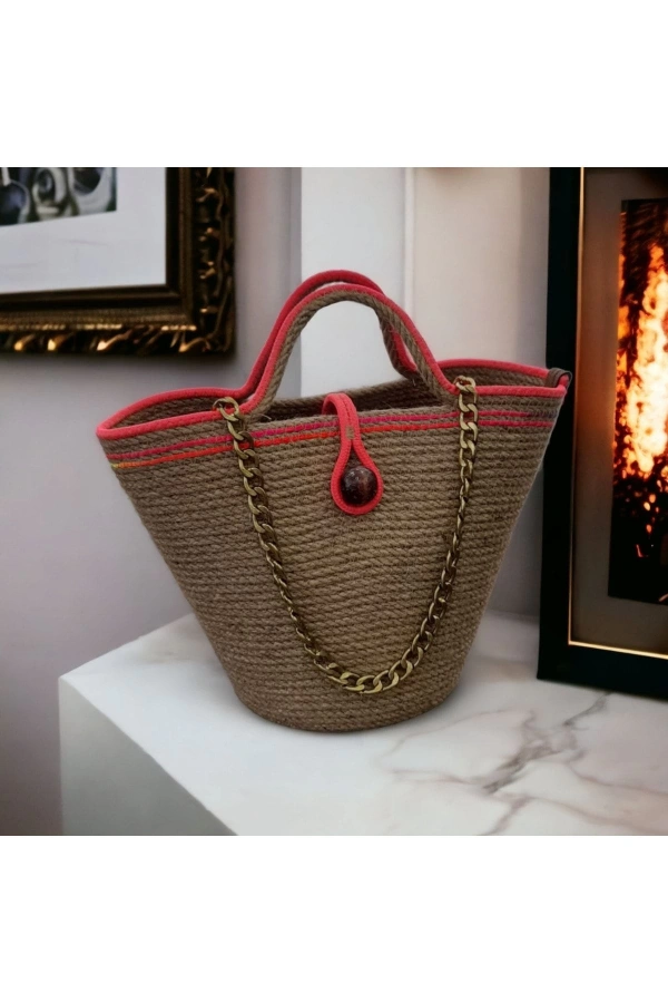 Hasır Çanta Tasarım Midi Boy Çanta ,elite Ve Otantik Kadın Çantası, El Yapımı Çanta Jüte Çanta