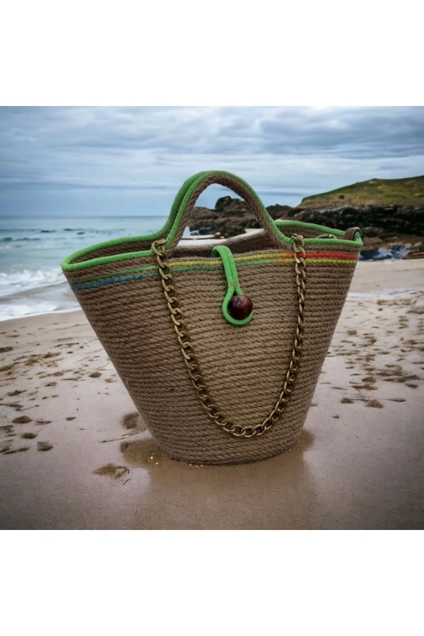 Hasır Çanta Tasarım Midi Boy Çanta ,elite Ve Otantik Kadın Çantası, El Yapımı Çanta Jüte Çanta