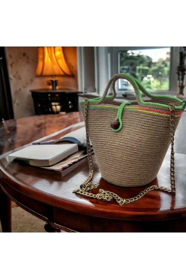 Hasır Çanta Tasarım Midi Boy Çanta ,elite Ve Otantik Kadın Çantası, El Yapımı Çanta Jüte Çanta