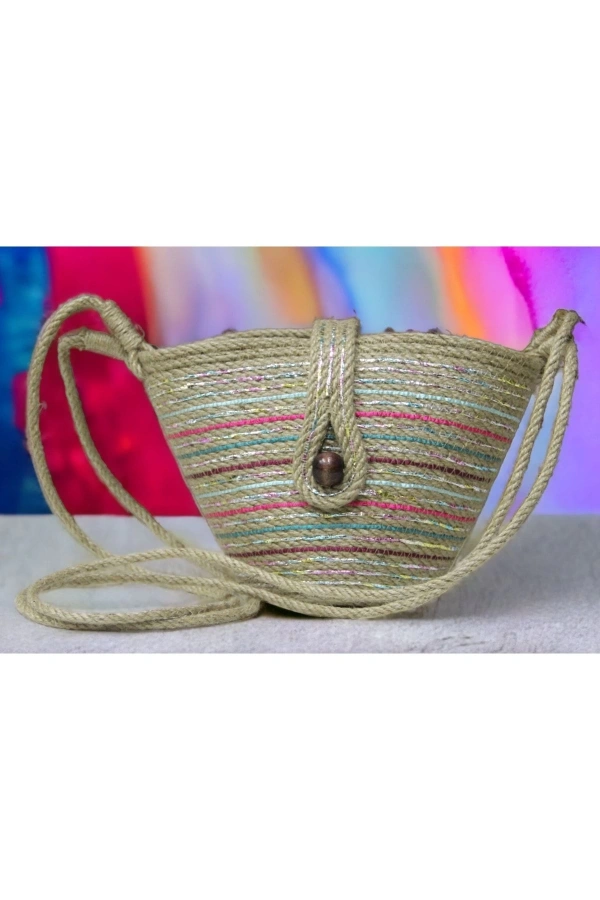 Hasır Çanta Tasarım Miniboy Çanta ,elite Otantik Kadın Çantası, El Yapımı Çanta, Jüte Çanta
