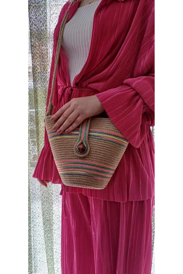 Hasır Çanta Tasarım Miniboy Çanta ,elite Otantik Kadın Çantası, El Yapımı Çanta, Jüte Çanta