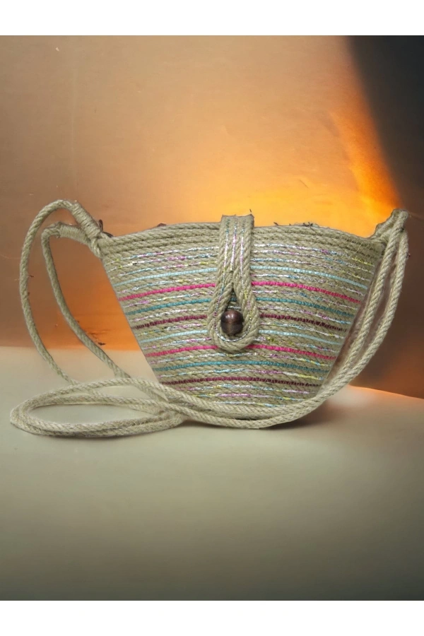 Hasır Çanta Tasarım Miniboy Çanta ,elite Otantik Kadın Çantası, El Yapımı Çanta, Jüte Çanta