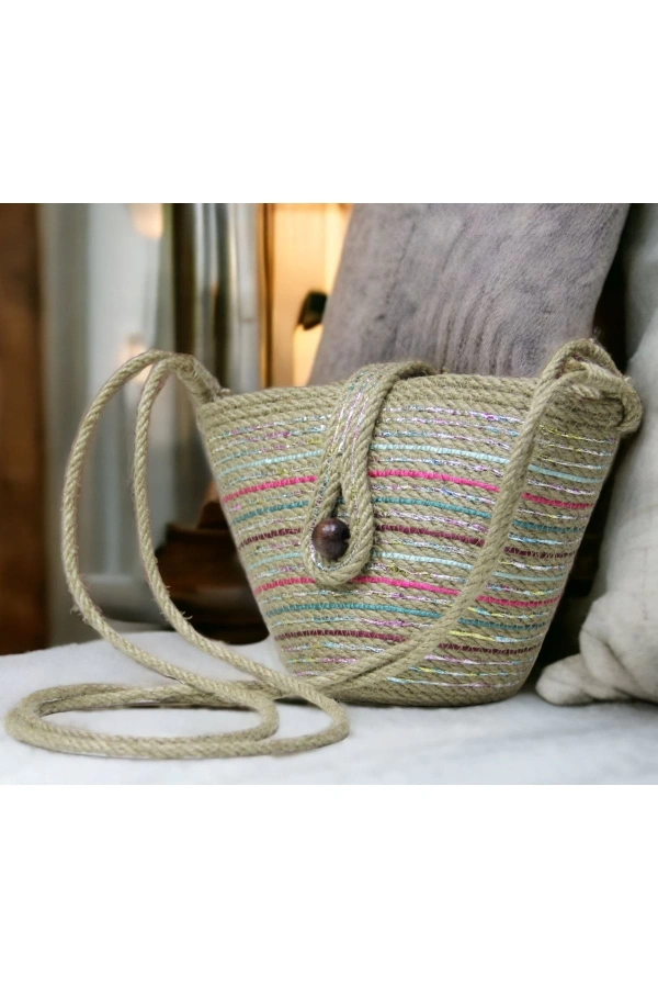 Hasır Çanta Tasarım Miniboy Çanta ,elite Otantik Kadın Çantası, El Yapımı Çanta, Jüte Çanta