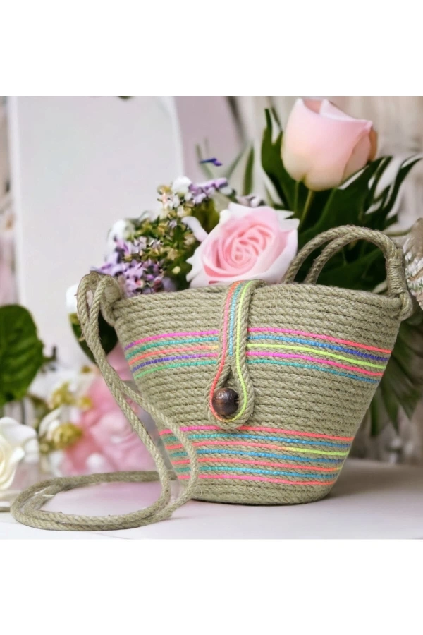 Hasır Çanta Tasarım Miniboy Çanta ,elite Otantik Kadın Çantası, El Yapımı Çanta, Jüte Çanta