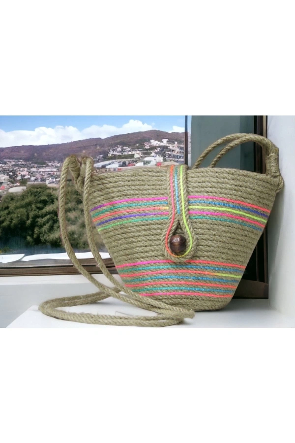 Hasır Çanta Tasarım Miniboy Çanta ,elite Otantik Kadın Çantası, El Yapımı Çanta, Jüte Çanta