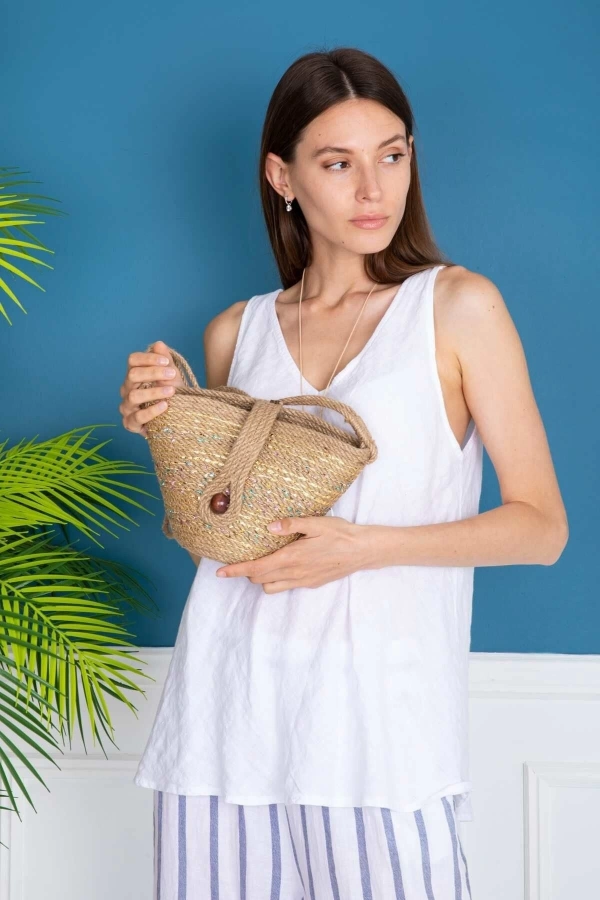 Hasır Çanta Tasarım Miniboy Çanta ,elite Otantik Kadın Çantası, El Yapımı Jüte Çanta