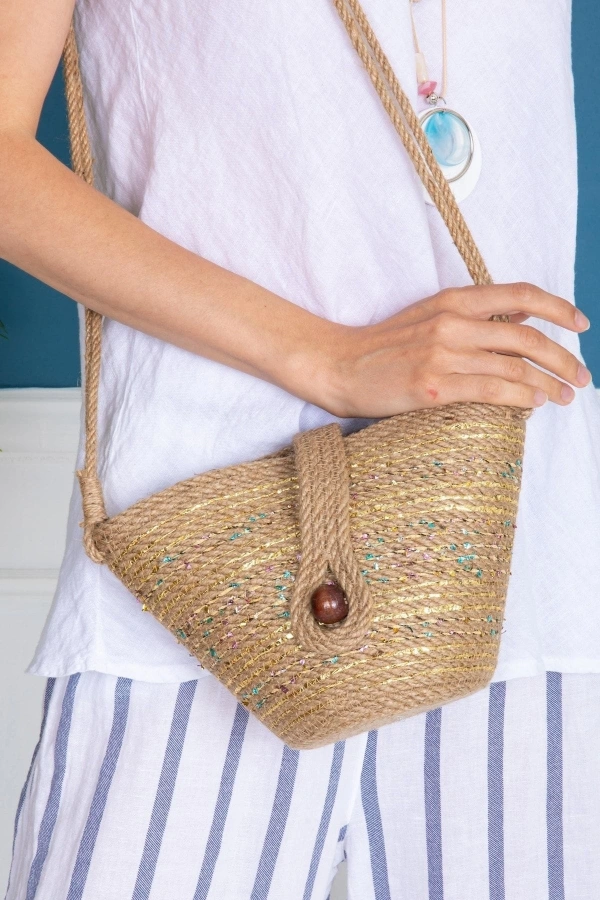 Hasır Çanta Tasarım Miniboy Çanta ,elite Otantik Kadın Çantası, El Yapımı Jüte Çanta