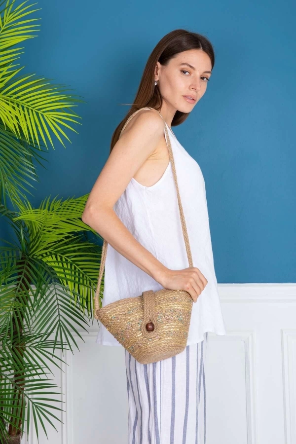 Hasır Çanta Tasarım Miniboy Çanta ,elite Otantik Kadın Çantası, El Yapımı Jüte Çanta